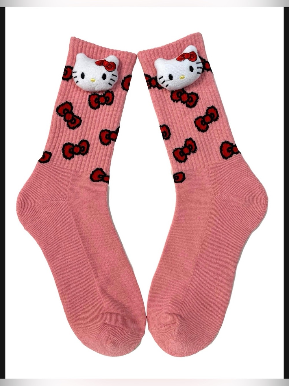 Hello Kitty Pink Bow Crew Socks with 3D Head Shoe size 4-10 BNWT